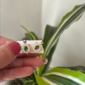 Elegant Gold and Green Turtle Earrings